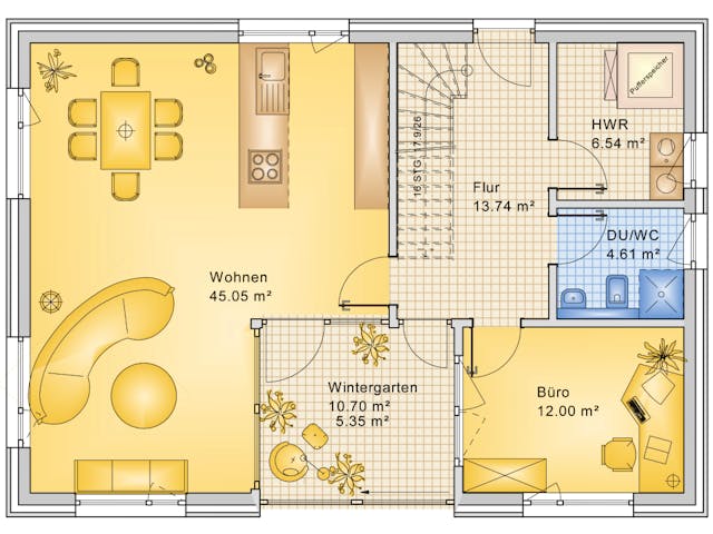 Fertighaus Planungsbeispiel 168H20 von Bio-Solar-Haus Schlüsselfertig ab 410161€, Pultdachhaus Grundriss 1