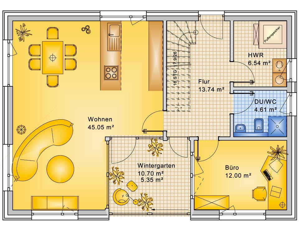 Fertighaus Planungsbeispiel 168H20 von Bio-Solar-Haus Schlüsselfertig ab 410161€, Pultdachhaus Grundriss 1
