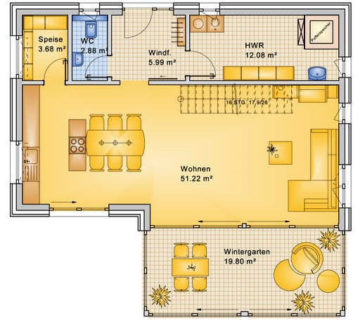 Fertighaus Planungsbeispiel 170H20 von Bio-Solar-Haus Schlüsselfertig ab 415133€, Satteldach-Klassiker Grundriss 1