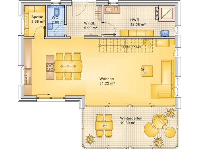 Fertighaus Planungsbeispiel 170H20 von Bio-Solar-Haus Schlüsselfertig ab 415133€, Satteldach-Klassiker Grundriss 1