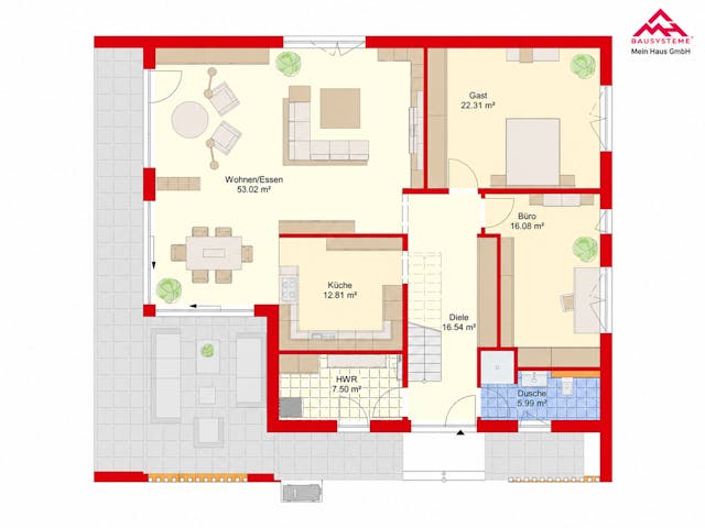 Massivhaus Modern Living 270 von Mein Haus Bausysteme, Cubushaus Grundriss 1