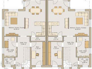 Fertighaus Doppelhaushälfte 28-299 von BoHolz Haus Schlüsselfertig ab 443500€, Stadtvilla Grundriss 1