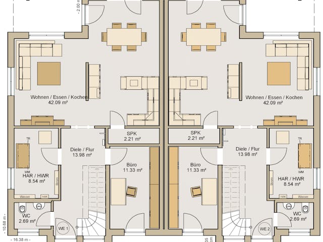 Fertighaus Doppelhaushälfte 28-299 von BoHolz Haus Schlüsselfertig ab 443500€, Stadtvilla Grundriss 1