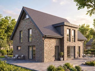 Massivhaus Friesengiebel 164 von AMR-Wohnbau Schlüsselfertig ab 347000€, Satteldach-Klassiker Außenansicht 1