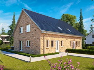 Massivhaus DOPPELHAUS 100 von Kähler Massivhaus Schlüsselfertig ab 276975€, Satteldach-Klassiker Außenansicht 1