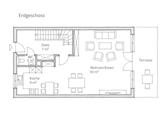 Massivhaus Reihenhaus 115 von Ever Energy Home, Satteldach-Klassiker Grundriss 1