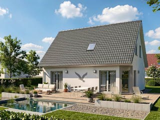 Massivhaus Dierhagen 138 von TIMOWA Massivhäuser Schlüsselfertig ab 302900€, Satteldach-Klassiker Außenansicht 1