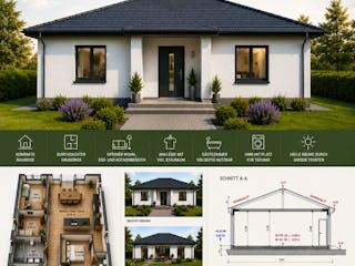 Massivhaus LIVA 95 Wohnbungalow von DBG Bau GmbH Schlüsselfertig ab 336000€, Bungalow Außenansicht 1