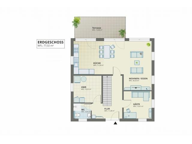 Massivhaus Einfamilienhaus Toskana II von Domo 1999 Immobilien Schlüsselfertig ab 375000€, Bungalow Grundriss 1