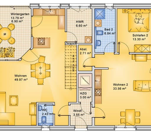 Fertighaus Planungsbeispiel 252H20 von Bio-Solar-Haus Schlüsselfertig ab 585711€, Satteldach-Klassiker Grundriss 1