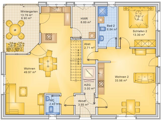 Fertighaus Planungsbeispiel 252H20 von Bio-Solar-Haus Schlüsselfertig ab 585711€, Satteldach-Klassiker Grundriss 1