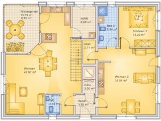 Fertighaus Planungsbeispiel 252H20 von Bio-Solar-Haus Schlüsselfertig ab 585711€, Satteldach-Klassiker Grundriss 1