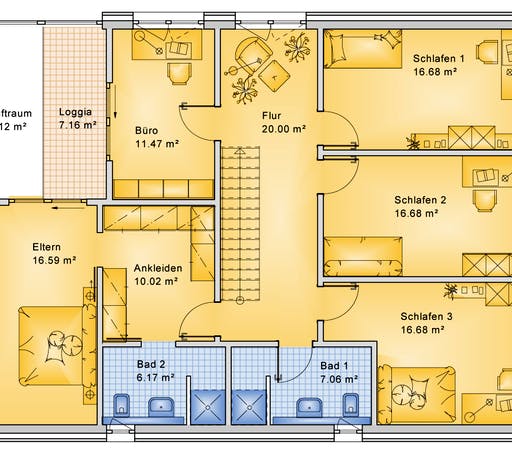 Fertighaus Planungsbeispiel 252H20 von Bio-Solar-Haus Schlüsselfertig ab 585711€, Satteldach-Klassiker Grundriss 2