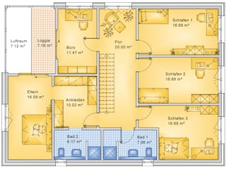 Fertighaus Planungsbeispiel 252H20 von Bio-Solar-Haus Schlüsselfertig ab 585711€, Satteldach-Klassiker Grundriss 2