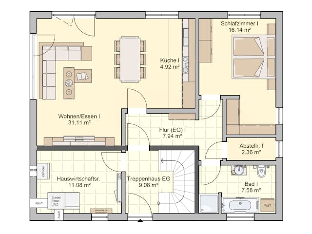 Fertighaus Junto 175 von Fingerhut Haus Schlüsselfertig ab 543590€, Satteldach-Klassiker Grundriss 1