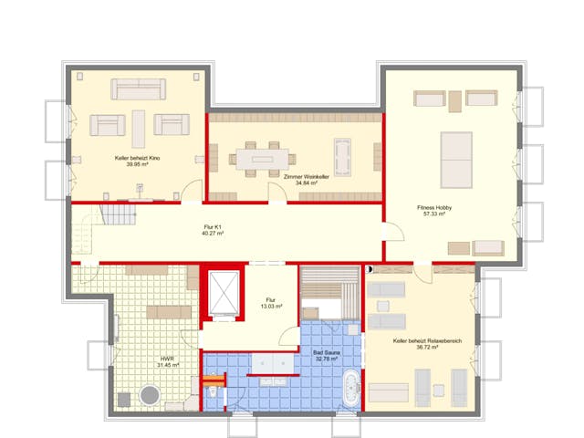 Massivhaus Stadtvilla im Bauhausstil 468 m² + KG 283 m² von Mein Haus Bausysteme, Cubushaus Grundriss 1