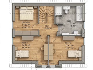 Massivhaus Friesengiebel 136 von AMR-Wohnbau Schlüsselfertig ab 317000€, Satteldach-Klassiker Grundriss 2