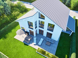Massivhaus Entwurf CS183 von FAVORIT Massivhaus, Pultdachhaus Außenansicht 5