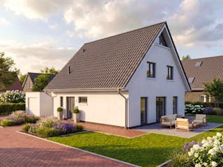 Massivhaus Satteldach 131 von AMR-Wohnbau Schlüsselfertig ab 291000€, Satteldach-Klassiker Außenansicht 2