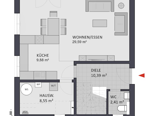 Massivhaus Entwurf CS116 von FAVORIT Massivhaus, Pultdachhaus Grundriss 1