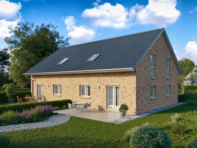 Massivhaus DOPPELHAUS 120 von Kähler Massivhaus Schlüsselfertig ab 306455€, Satteldach-Klassiker Außenansicht 1