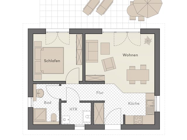 Massivhaus Minimassiv-Haus Hiddensee von ROTH MASSIVHAUS Schlüsselfertig ab 210000€, Bungalow Grundriss 1
