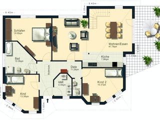 Fertighaus Modell 3.144 von Elbe-Haus, Satteldach-Klassiker Grundriss 1