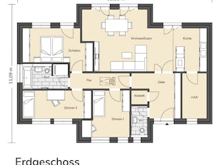 Massivhaus Bungalow 340 von BRALE Bau, Bungalow Grundriss 1