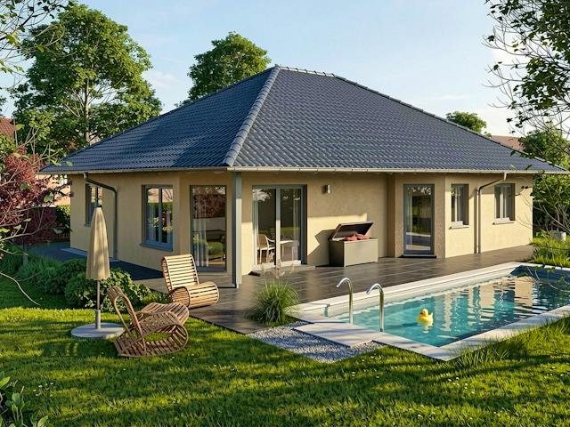 Massivhaus Sellin 118 von TIMOWA Massivhäuser Schlüsselfertig ab 294900€, Bungalow Außenansicht 1