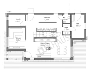 Fertighaus Pultdach Klassik 166 von LUXHAUS, Pultdachhaus Grundriss 1