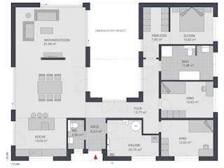 Massivhaus Entwurf CH153 von FAVORIT Massivhaus, Bungalow Grundriss 1