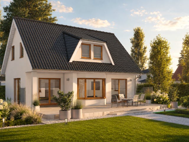 Massivhaus Doberan von TIMOWA Massivhäuser Schlüsselfertig ab 268900€, Satteldach-Klassiker Außenansicht 1