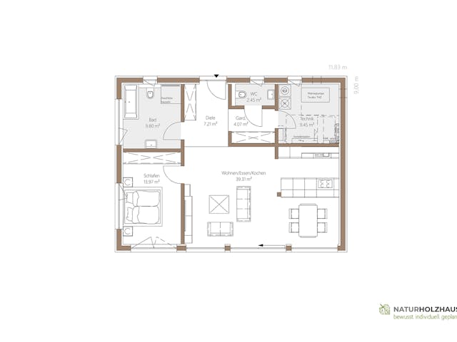 Fertighaus Einfamilienhaus Premium 88_SD von Naturholzhaus Bayern, Bungalow Grundriss 1