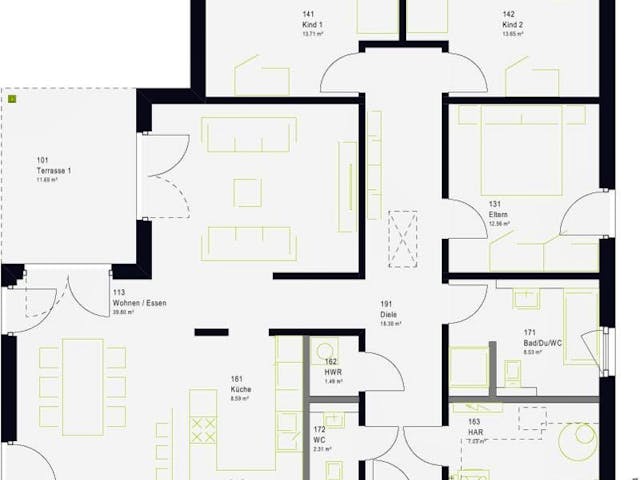 Fertighaus ComfortStyle 13.03 P von massa haus Ausbauhaus ab 164999€, Bungalow Grundriss 1