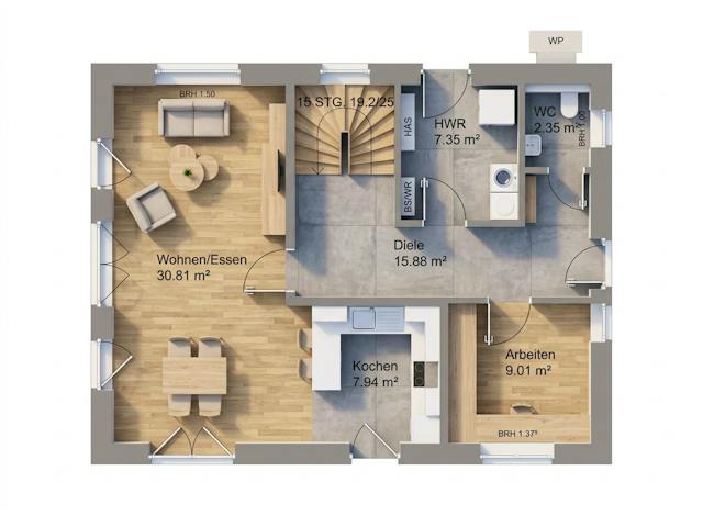 Massivhaus Satteldach 144 von AMR-Wohnbau Schlüsselfertig ab 317000€, Satteldach-Klassiker Grundriss 1
