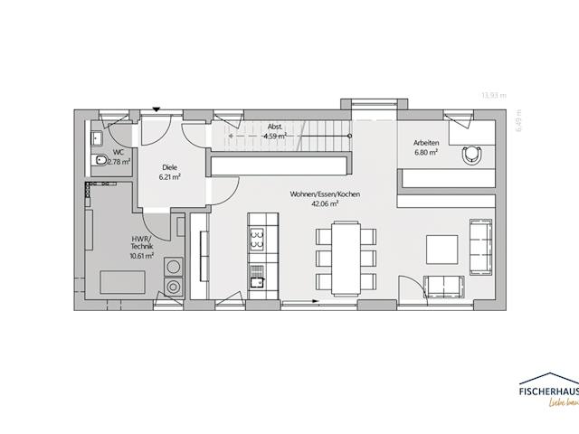 Fertighaus Modern 138 von FischerHaus, Satteldach-Klassiker Grundriss 1