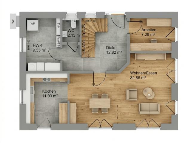Massivhaus Satteldach 148 von AMR-Wohnbau Schlüsselfertig ab 321000€, Satteldach-Klassiker Grundriss 1