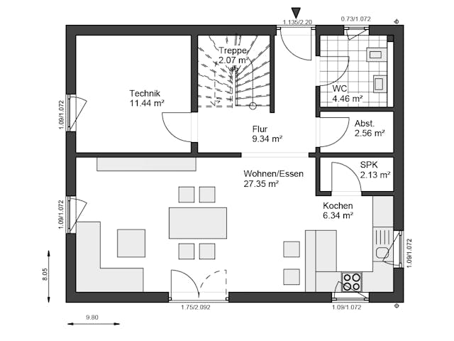 Fertighaus White&Black 130 von WHITE&BLACK Fertighäuser Schlüsselfertig ab 326544€, Satteldach-Klassiker Grundriss 1