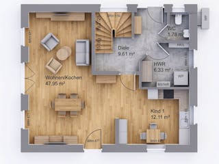 Massivhaus Satteldach 131 von AMR-Wohnbau Schlüsselfertig ab 291000€, Satteldach-Klassiker Grundriss 1