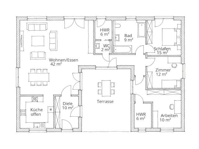 Massivhaus Bungalow 130 von Ever Energy Home, Bungalow Grundriss 1
