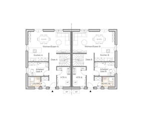 Massivhaus DOPPELHAUS 120 von Kähler Massivhaus Schlüsselfertig ab 306455€, Satteldach-Klassiker Grundriss 1