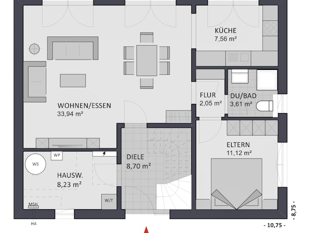Massivhaus Entwurf CL147 von FAVORIT Massivhaus, Satteldach-Klassiker Grundriss 1