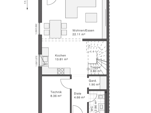 Fertighaus White&Black 115 von WHITE&BLACK Fertighäuser Ausbauhaus ab 166626€, Satteldach-Klassiker Grundriss 1