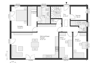 Fertighaus White&Black Bungalow 125 von WHITE&BLACK Fertighäuser Ausbauhaus ab 181062€, Bungalow Grundriss 1