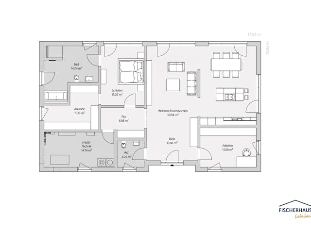 Fertighaus Bungalow 142 von FischerHaus, Bungalow Grundriss 1
