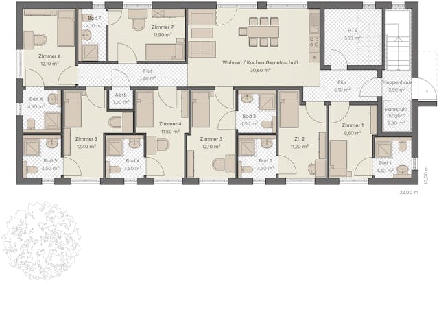Massivhaus Haus Neuenhagen (14 WE) von ROTH MASSIVHAUS Schlüsselfertig ab 1316500€, Satteldach-Klassiker Grundriss 1