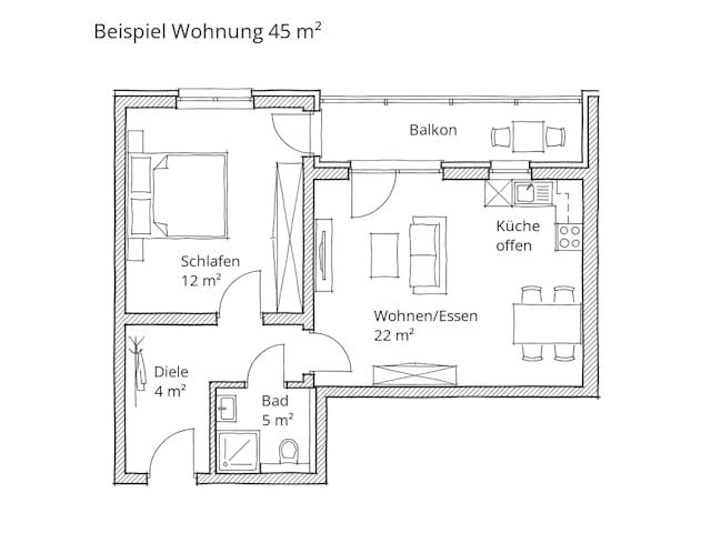 Massivhaus Eigentumswohnung 45-85 von Ever Energy Home, Satteldach-Klassiker Grundriss 1