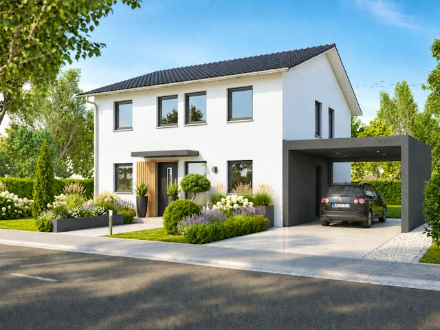 Massivhaus Satteldach 145 von Bauwerk Chemnitz Immobilien Schlüsselfertig ab 435000€, Satteldach-Klassiker Außenansicht 1
