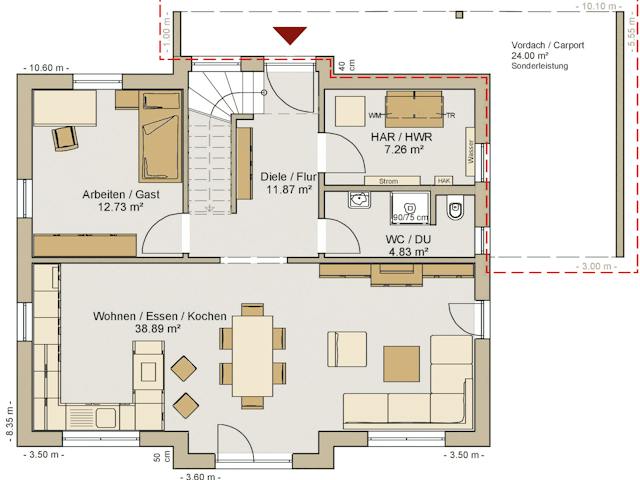 Fertighaus Einfamilienhaus 35-146-150 von BoHolz Haus Schlüsselfertig ab 442413€, Satteldach-Klassiker Grundriss 1