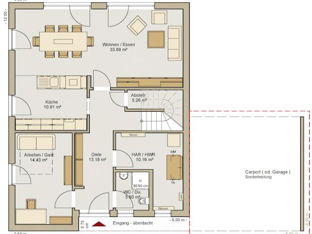 Fertighaus Einfamilienhaus 28-182-170 von BoHolz Haus, Satteldach-Klassiker Grundriss 1